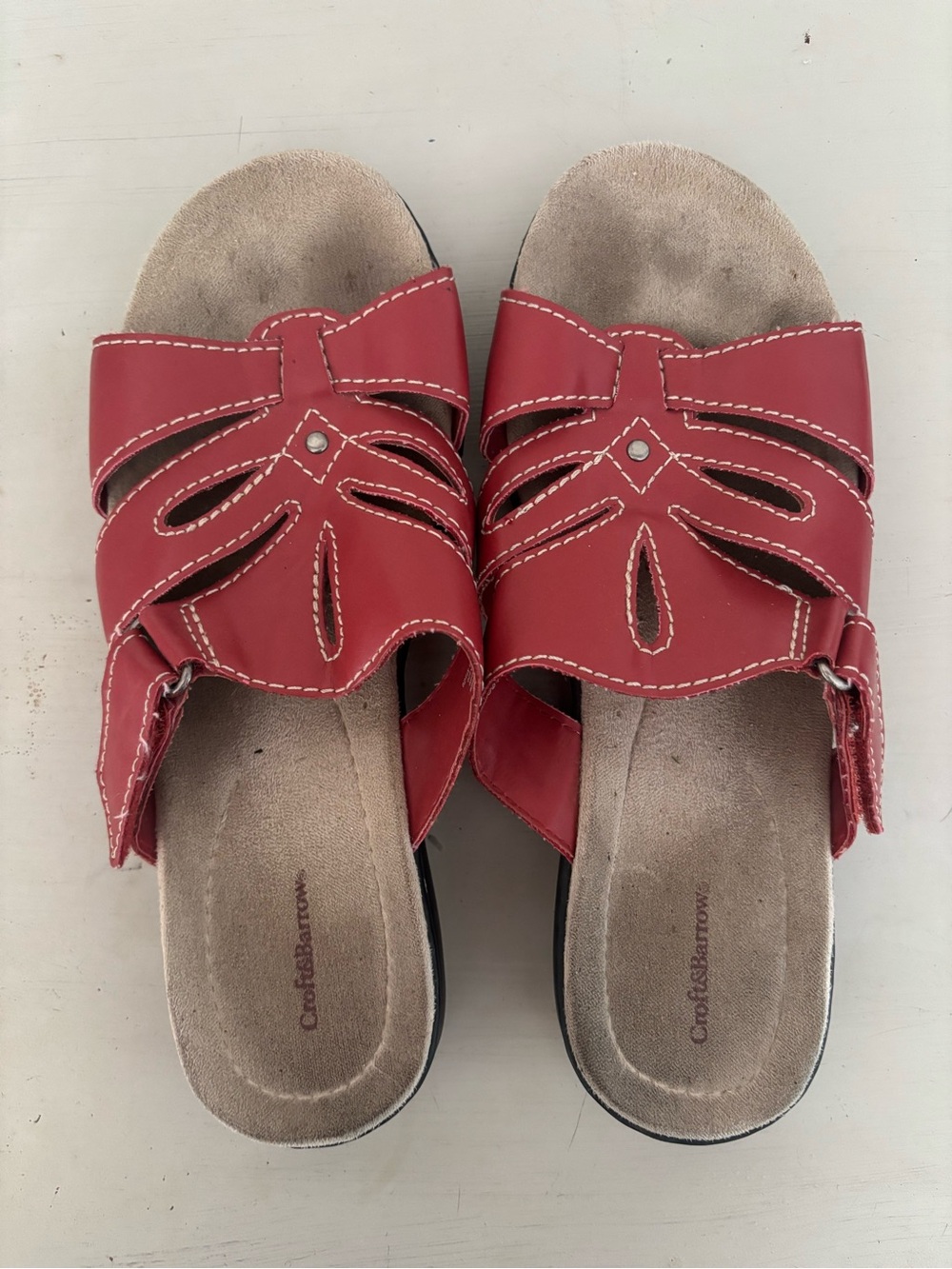 Croft & Barrow Women’s Red Leather Slide Sandals Hook & Loop Cushioned Wedge